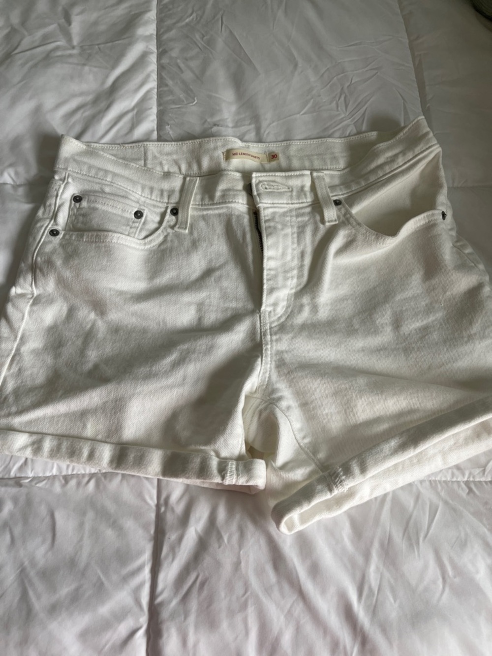 Levi's White Denim Rolled-Hem Jean Shorts
